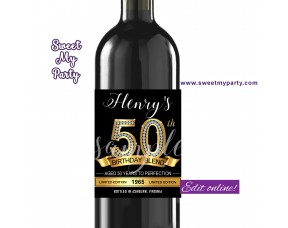 50th Birthday wine labels,Gold Diamonds wine labels,(1ab)